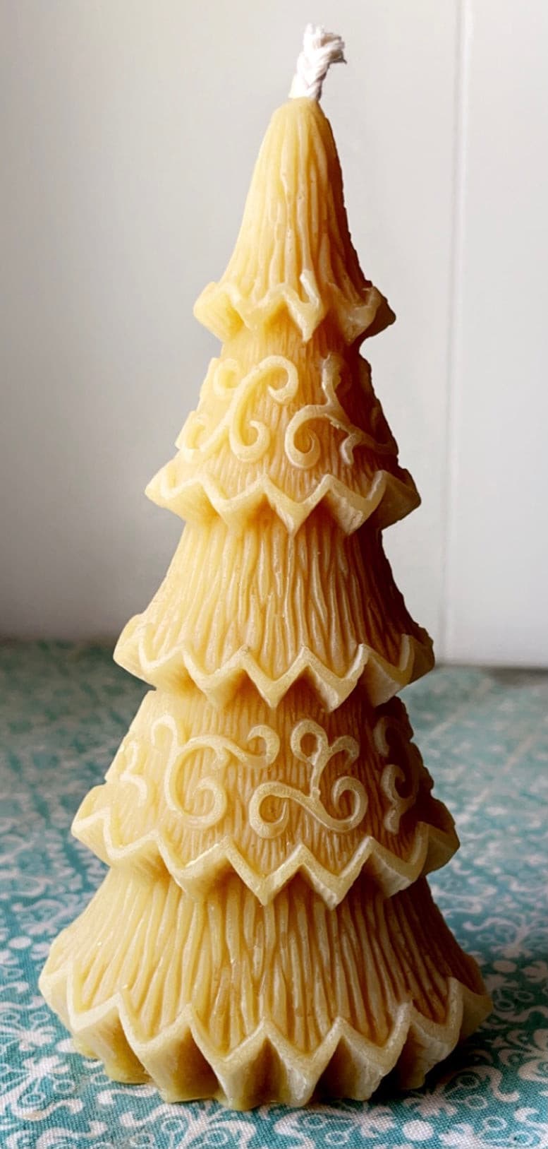 Ornamental Christmas Tree Beeswax Candle.