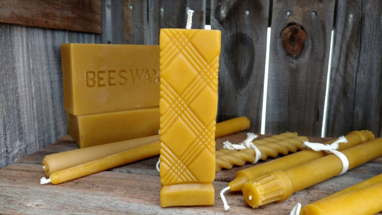 Plaid Square Beeswax Pillar Candle.