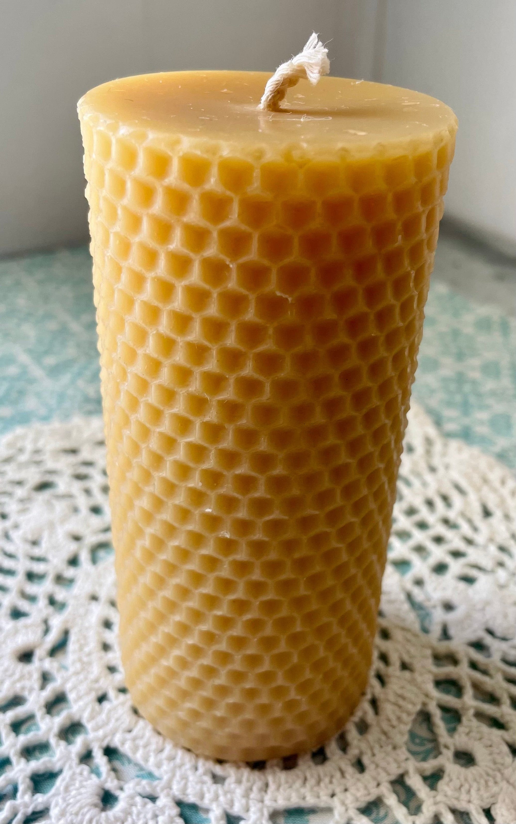Honeycomb Beeswax Pillar Candles.