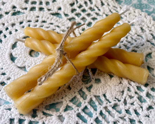 Short Swirl Beeswax Taper Candle.